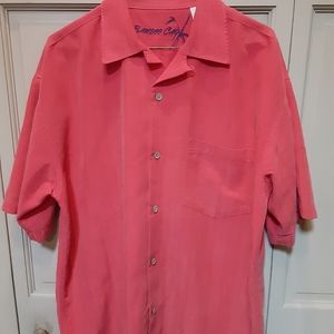 Men's Bamboo Cay Solid Coral Button-Up Beach Camp Aloha Shirt